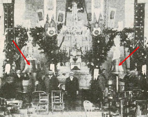 Details of the postcard showing the bells in the choir.